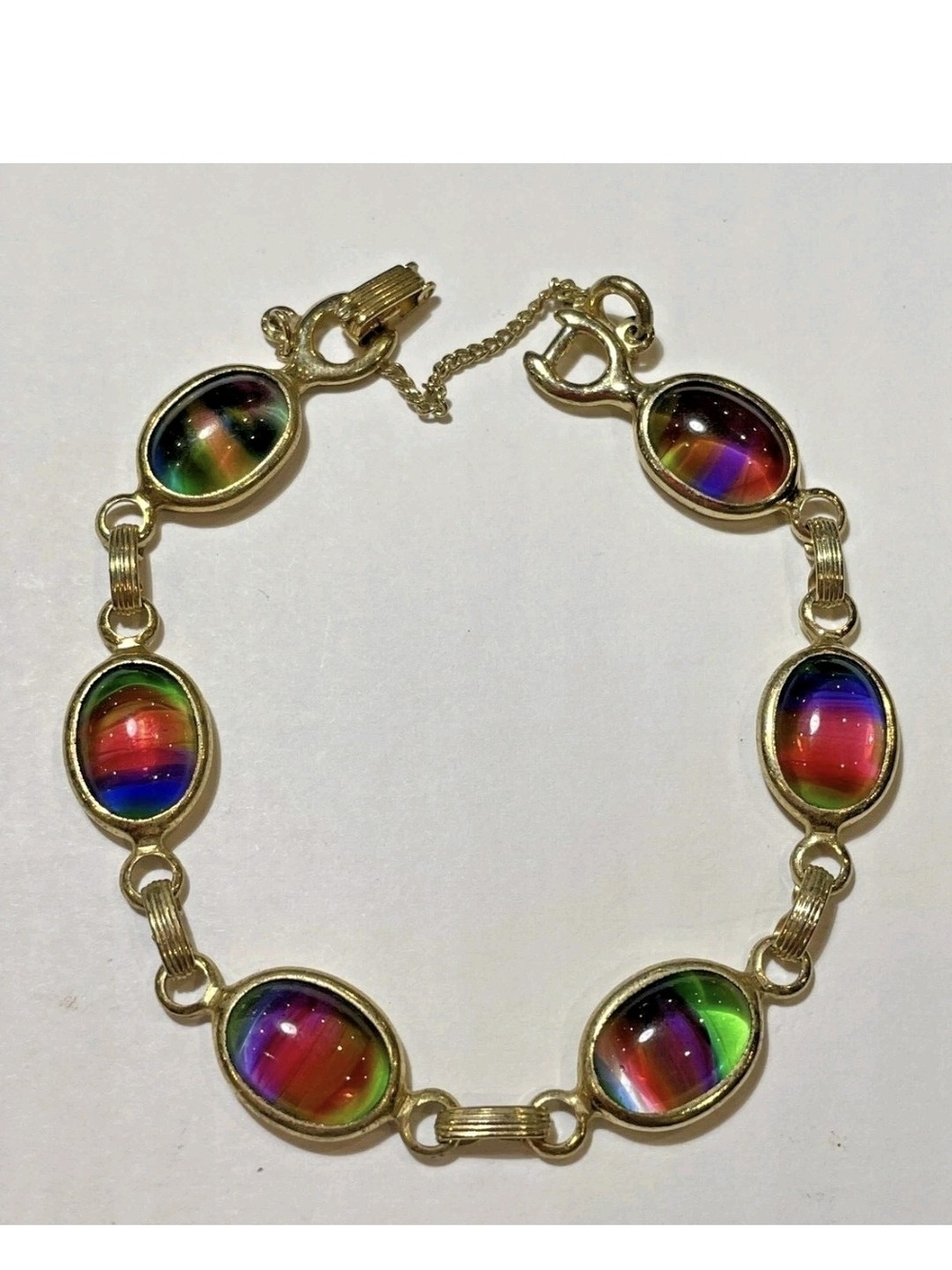 Sarah Coventry Watermelon Glass Cabochon Link Bracelet